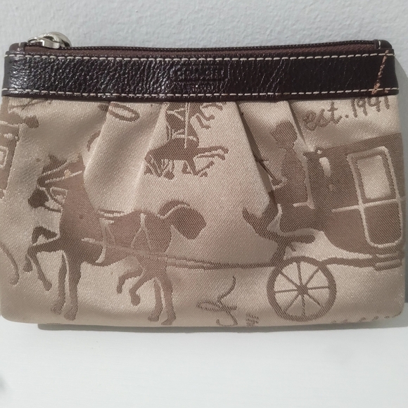 Coach Beige and Dark Brown Wristlet Good Cond - Picture 8 of 11
